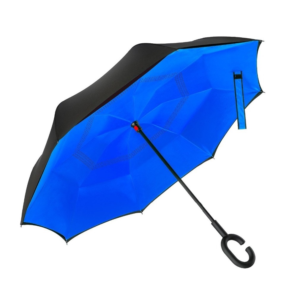 2023 Upside Down with C-Shaped  Custom Printing Hook C Handle Reverse Umbrella Self-standing Double Layer Magic Windproof