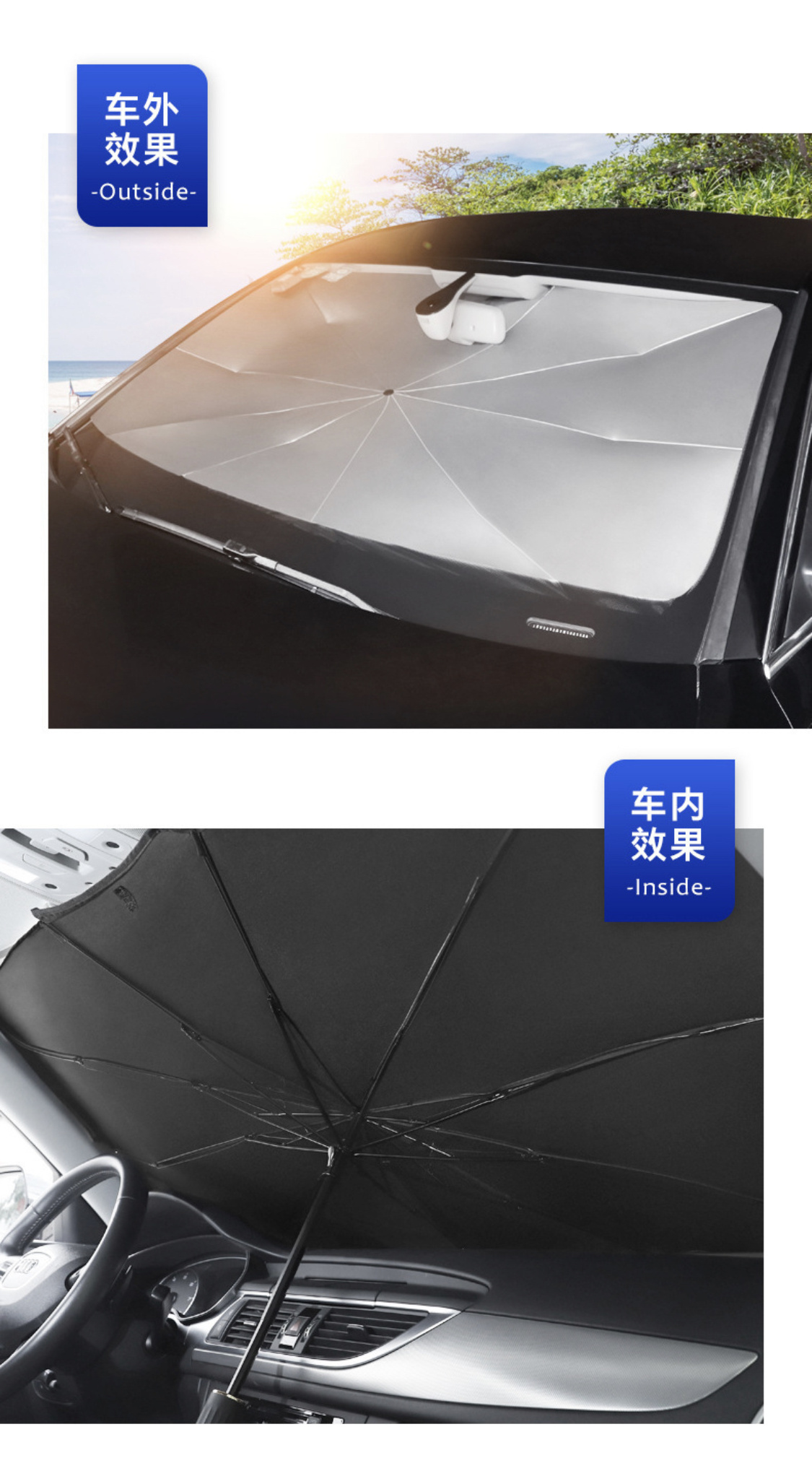 Car Window Shades  Foldable Umbrella Reflective Windshield Sunshade for Car Front Window Blocks UV Rays Heat Keep Vehicle Cool