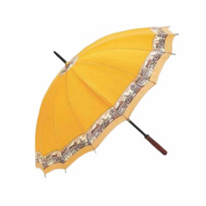 Yellow Printed edge Wooden Straight Shank Black Frame windproof automatic Umbrella