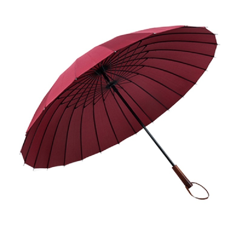 Auto Open Red 24 Ribs Multi Panels Wooden Long Handle Windproof firm Golf Straight Umbrella