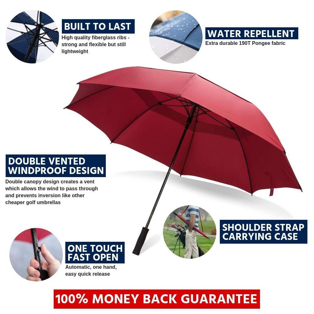 Extra Large Windproof Waterproof Sturdy Double Canopy Automatic Open Golf Umbrella