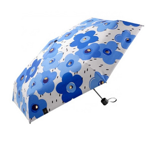 Super Mini Portable Travel 5 Folding bottle handle UV Coating blue flower print Umbrella