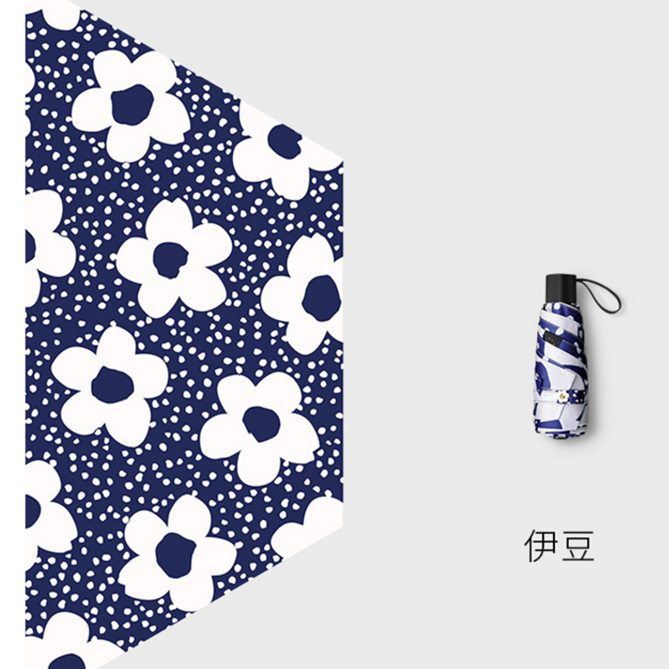 Super Mini Portable Travel 5 Folding bottle handle UV Coating blue flower print Umbrella