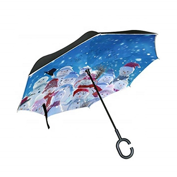 Custom Print Reverse Reversable Manual Open Christmas Cartoon Pattern Straight Customized Printing Umbrella