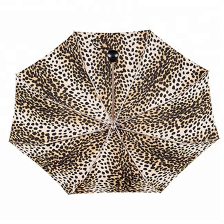 Wholesale Auto Open Close 3 Folding Leopard Print 27 Inch Portable Foldable Umbrella