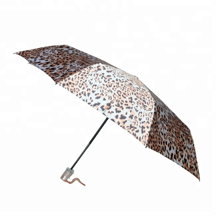 Wholesale Auto Open Close 3 Folding Leopard Print 27 Inch Portable Foldable Umbrella