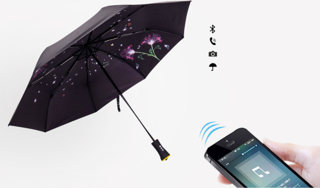 Creative Windproof travel electric multifunctional solar light panel battery music USB power charger automatic umbrella