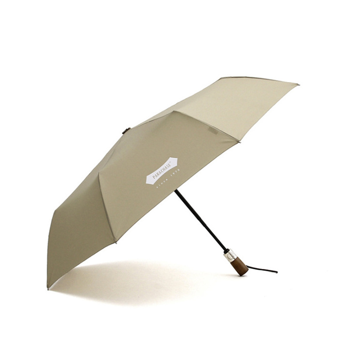 wooden handle high quality  rainy Top umbrella Strong Windproof Automatic Open And Close Wood Handle 3 Fold Folding Umbrella