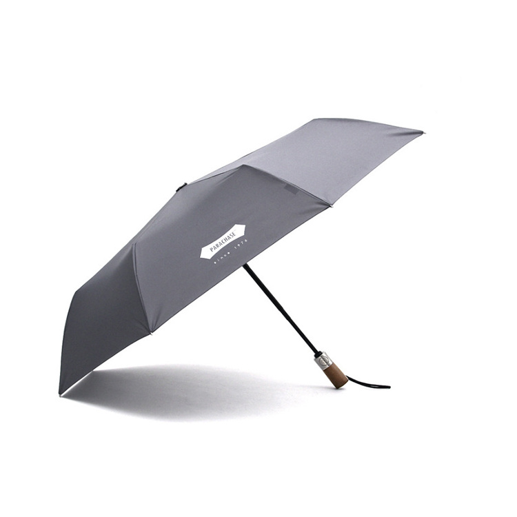 wooden handle high quality  rainy Top umbrella Strong Windproof Automatic Open And Close Wood Handle 3 Fold Folding Umbrella