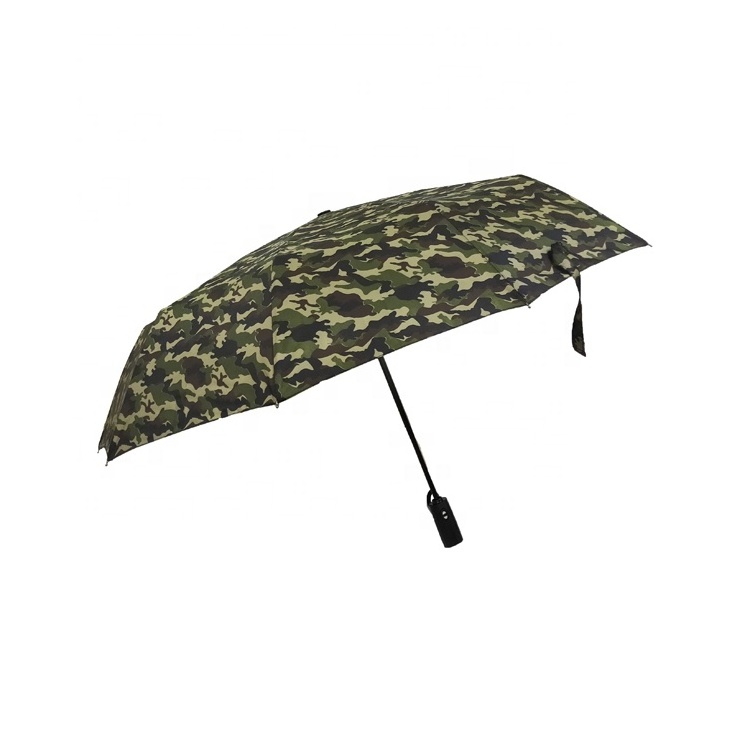 Customized Printing Travel Umbrella 3 Folding Auto 10 ribs Windproof Rainy Umbrella With Camouflage Fabric