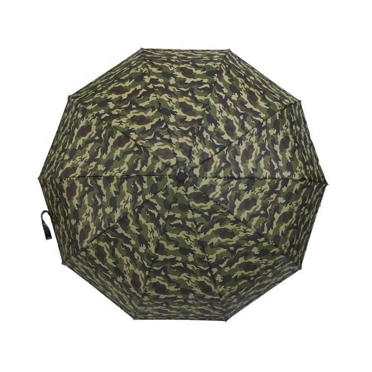 Customized Printing Travel Umbrella 3 Folding Auto 10 ribs Windproof Rainy Umbrella With Camouflage Fabric