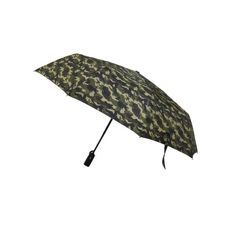 Customized Printing Travel Umbrella 3 Folding Auto 10 ribs Windproof Rainy Umbrella With Camouflage Fabric