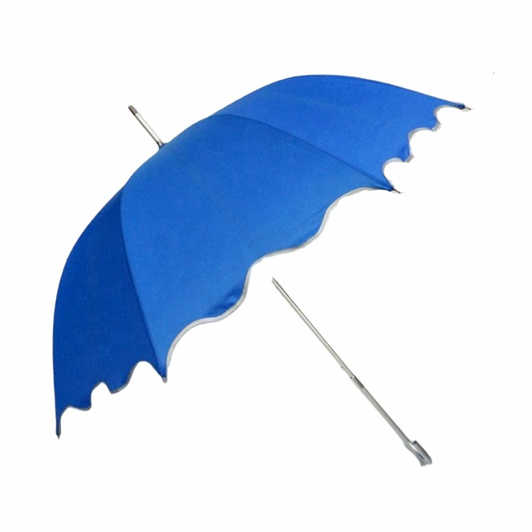 High quality aluminum shaft long handle flower edge auto open windproof straight rainy umbrella