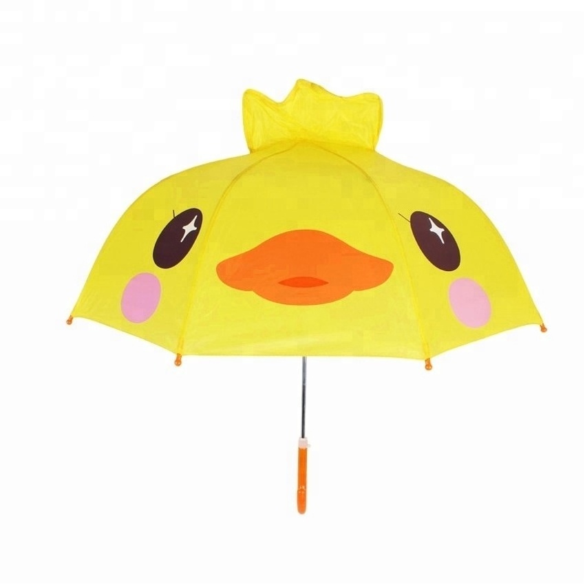 Yellow Duck Head Shape Manual open plastic handle Kid Cartoon Straight Umbrella With Ear