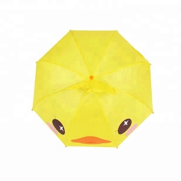 Yellow Duck Head Shape Manual open plastic handle Kid Cartoon Straight Umbrella With Ear