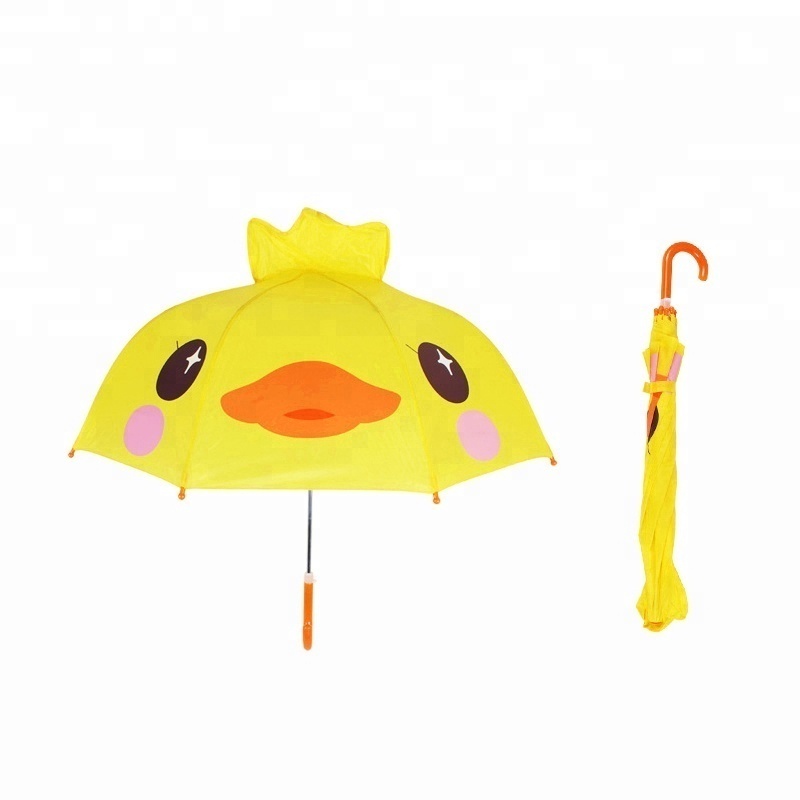 Yellow Duck Head Shape Manual open plastic handle Kid Cartoon Straight Umbrella With Ear