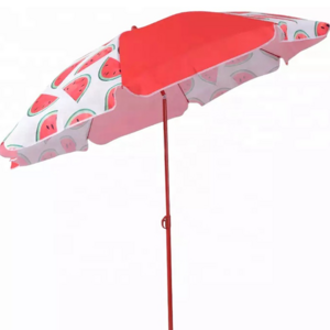 Custom New Design Red Frame Waterproof Outdoor Patio Watermelon Pattern Beach Umbrella