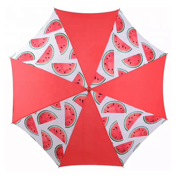 Custom New Design Red Frame Waterproof Outdoor Patio Watermelon Pattern Beach Umbrella