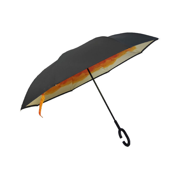 Double Canopy Reverse Straight Umbrellas with C Shape Handle for Cars and Women Car Rain Outdoor with C-Shaped Handle