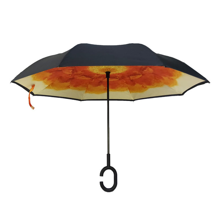 Double Canopy Reverse Straight Umbrellas with C Shape Handle for Cars and Women Car Rain Outdoor with C-Shaped Handle