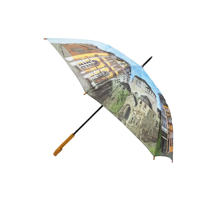 Customized windproof straight walking stick Promotion custom digital photo print fiberglass straight umbrella logo print 23inch