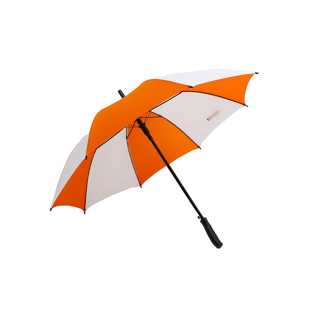 Wholesale windproof straight walking stick custom China supplier latest two color stitching umbrella with logo prints