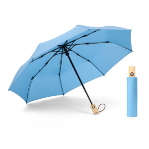 Travel Strong Windproof Wood Handle candy color 3 Folding Automatic Open Umbrella