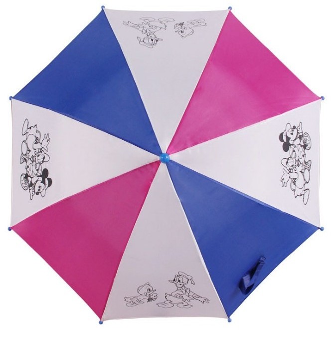 White Children Umbrella Auto Open Metal Shaft Fiberglass Ribs Painting  Umbrella