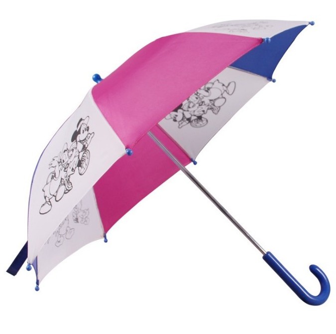 White Children Umbrella Auto Open Metal Shaft Fiberglass Ribs Painting  Umbrella