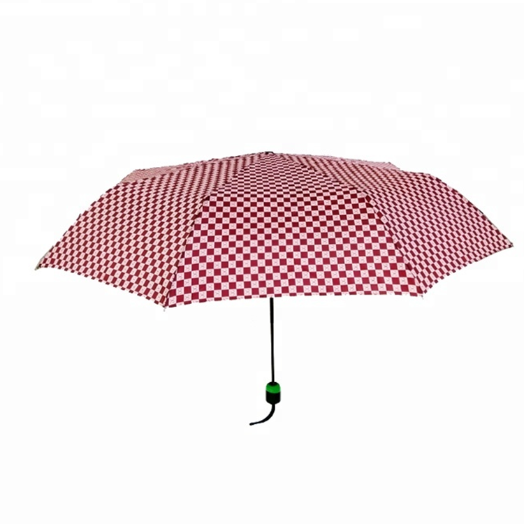 Custom Super Light Red Plaid Metal Frame Two Folding Windproof Auto Open Uv Protection Umbrella