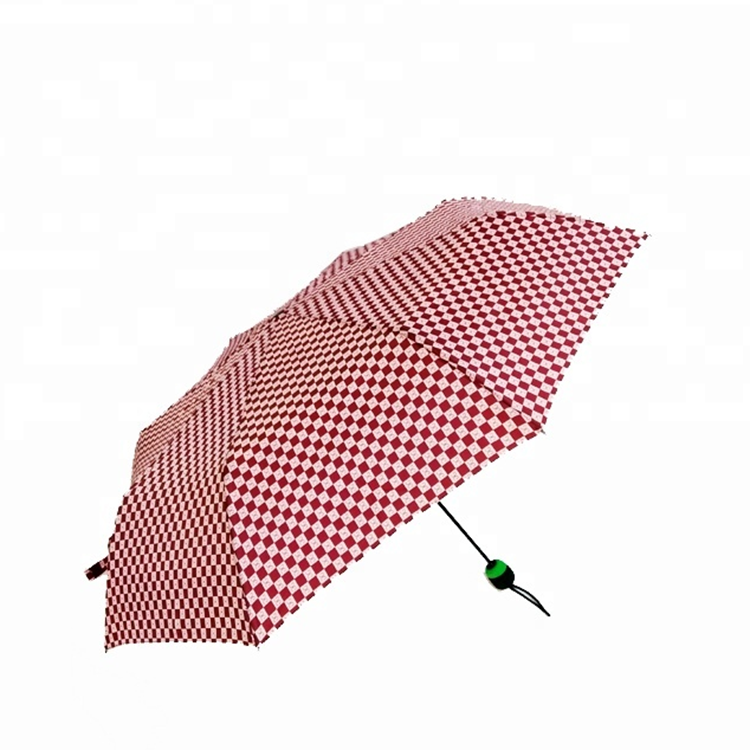 Custom Super Light Red Plaid Metal Frame Two Folding Windproof Auto Open Uv Protection Umbrella