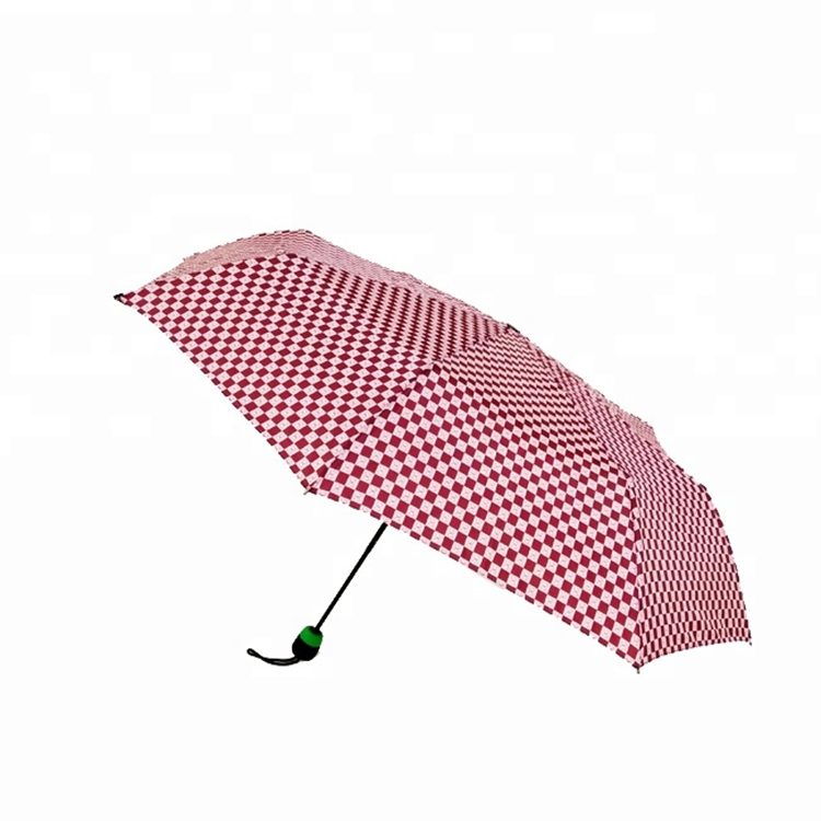 Custom Super Light Red Plaid Metal Frame Two Folding Windproof Auto Open Uv Protection Umbrella