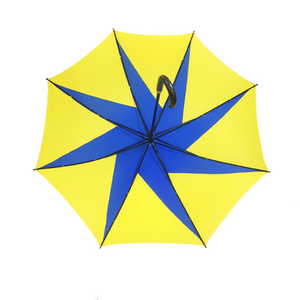 2023 windproof straight yellow walking stick custom China supplier latest geometric umbrella with logo prints