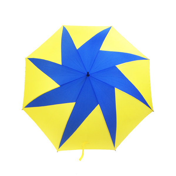 2023 windproof straight yellow walking stick custom China supplier latest geometric umbrella with logo prints