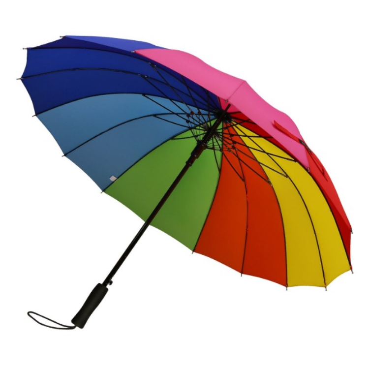 Auto Open Durable secure Waterproof Rainbow 16 colors windproof straight shank Umbrella