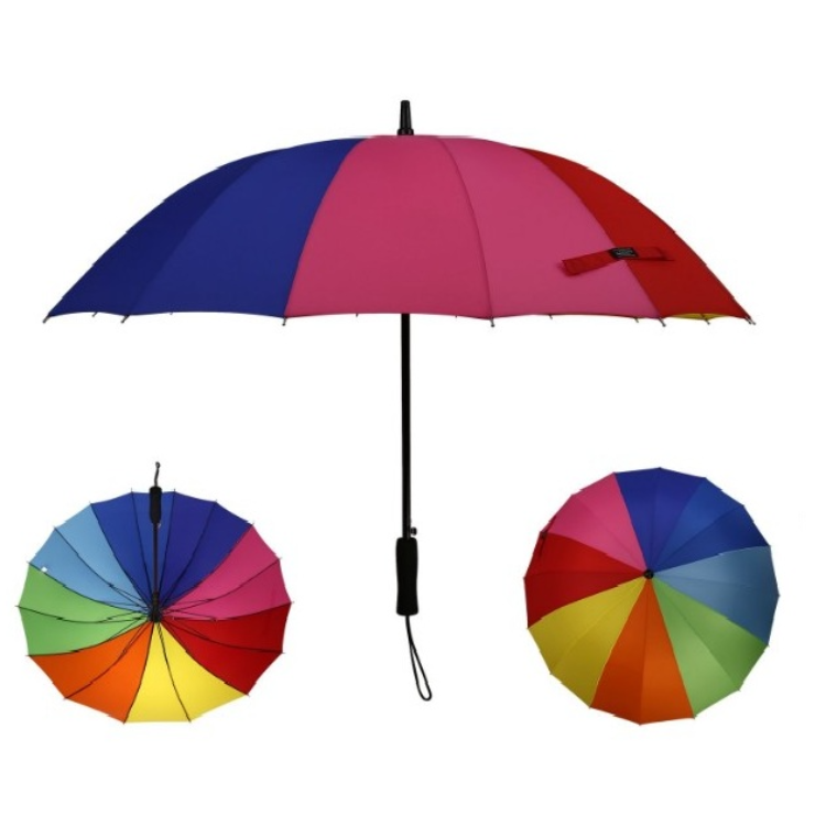 Auto Open Durable secure Waterproof Rainbow 16 colors windproof straight shank Umbrella