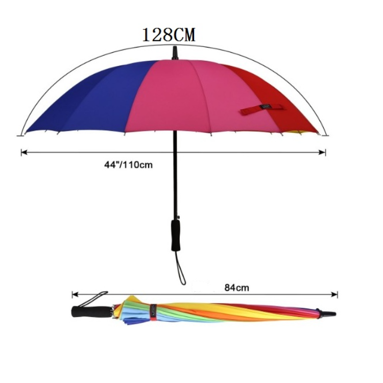 Auto Open Durable secure Waterproof Rainbow 16 colors windproof straight shank Umbrella