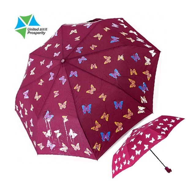 Butterfly Water Discoloration Sun&Rain Travel Uv Protection Folding Umbrella