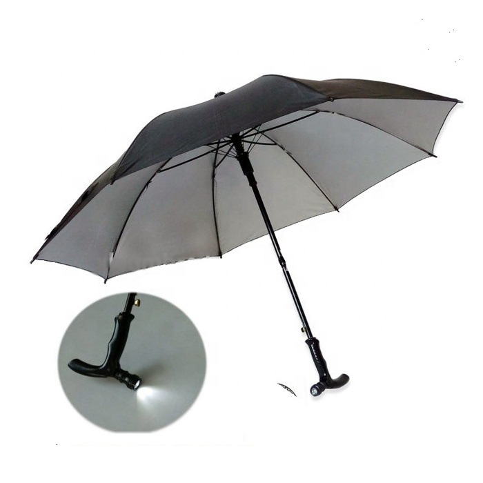 cost effective black walking stick umbrella  with flashlight led umbrella