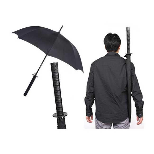 Custom White Black Anime Japanese Samurai Pure Sword Umbrella With Shoulder Carrier Bag