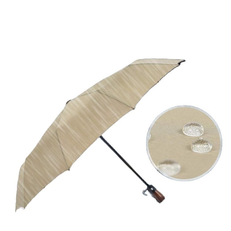 custom multicolor 10 Ribs Auto Folding Umbrella Real Wood Handle Vented Windproof umbrella