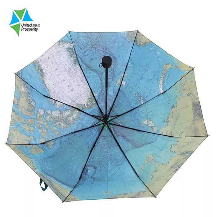 hot sale Rain and sunshine dual hand open can be customized design of 3 fold umbrella map umbrella