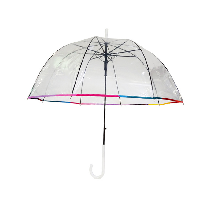 Wholesale Custom Poe Transparent Automatic Clear Color Elegant Outdoor Straight Cheap Dome Clear Umbrella