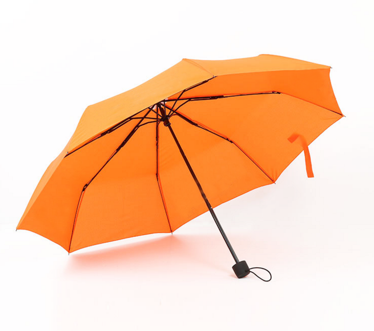 Orange 3 Fold Manual Opening Customized advertising Promotional Pongee Fabric Umbrella