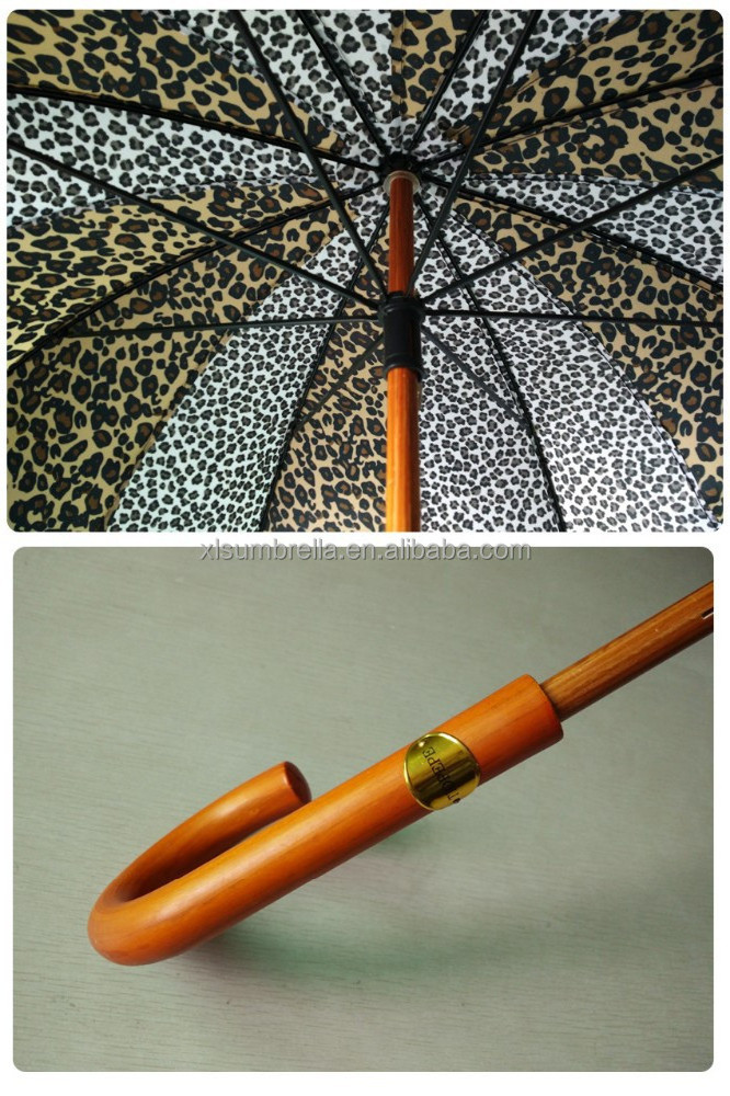 creative leopard wooden stick pointed flower leaf umbrella straight umbrella