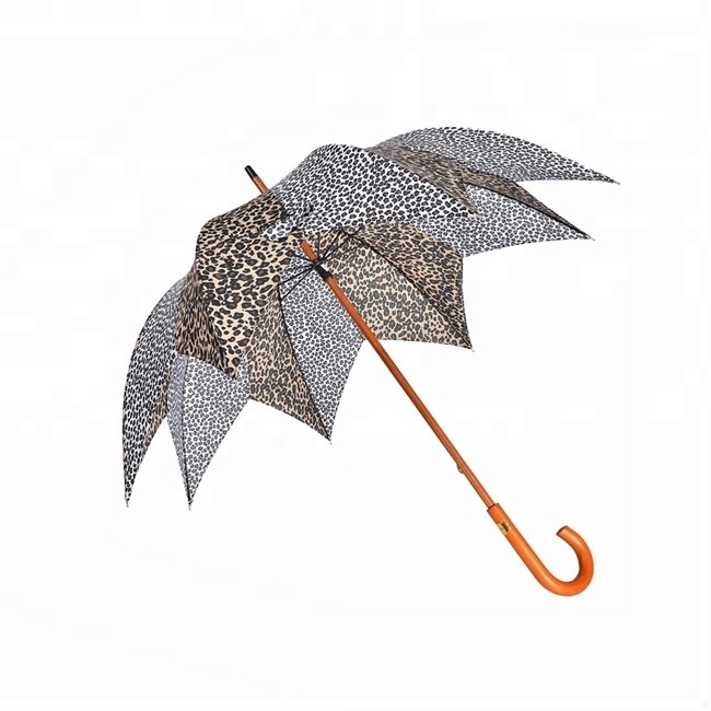 creative leopard wooden stick pointed flower leaf umbrella straight umbrella