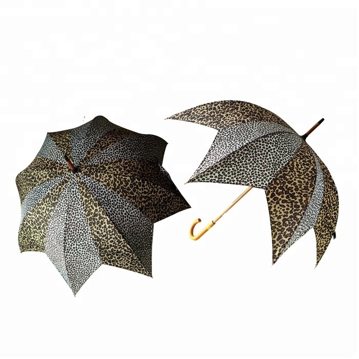 creative leopard wooden stick pointed flower leaf umbrella straight umbrella