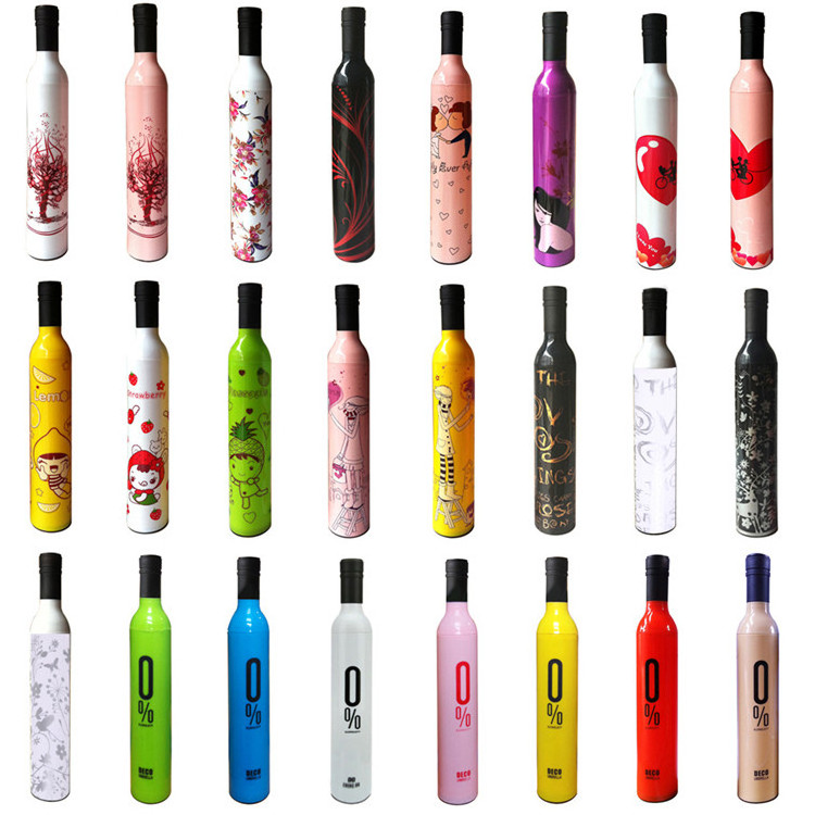 Wholesale Customized Multi Color Various Patterns Big 3 Folding Sunshade Wine Bottle Shape Custom Print Umbrella