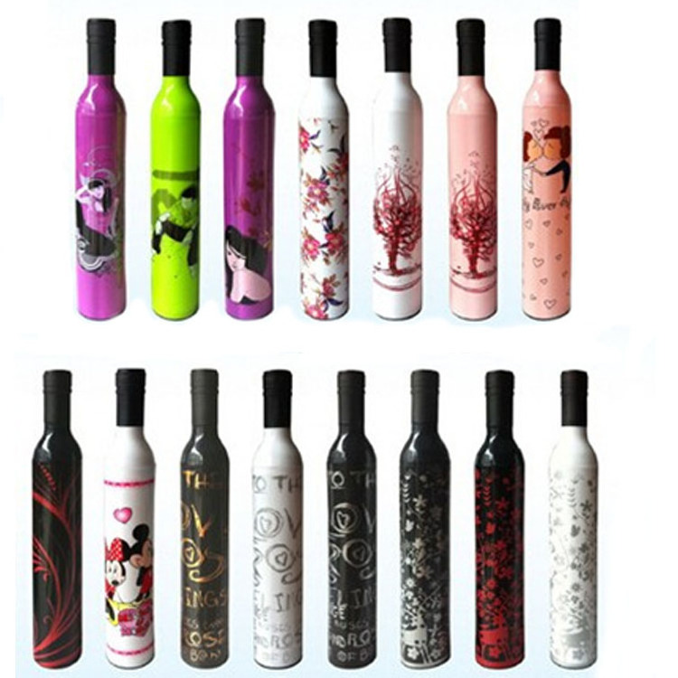 Wholesale Customized Multi Color Various Patterns Big 3 Folding Sunshade Wine Bottle Shape Custom Print Umbrella