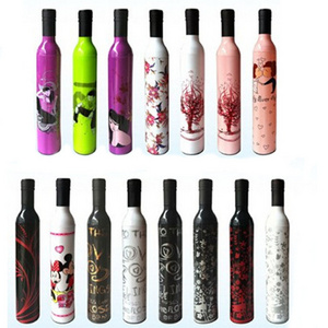 Wholesale Customized Multi Color Various Patterns Big 3 Folding Sunshade Wine Bottle Shape Custom Print Umbrella